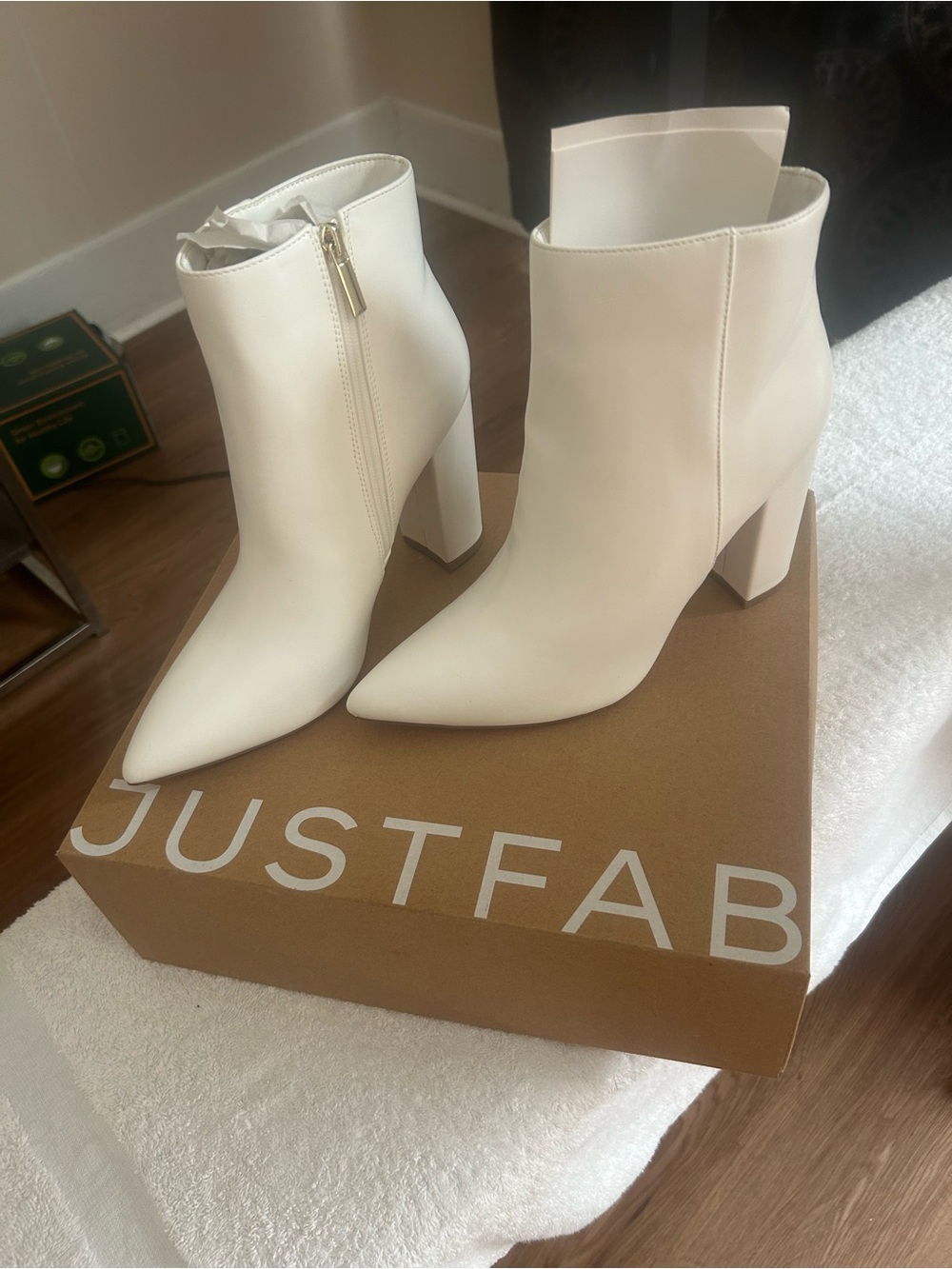 JustFab Ivory Pointed-Toe Block Heel Ankle Boots